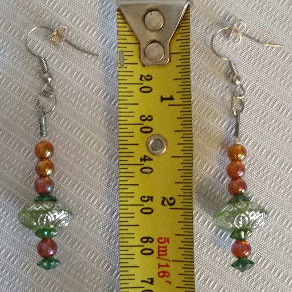 Handmade Green and Orange Earrings - Unique and Stylish - Picture 6 of 6